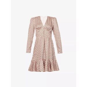 NWT ME+EM Tulip Geo Print Long Sleeve Fit & Flare Dress US 6 V-Neck